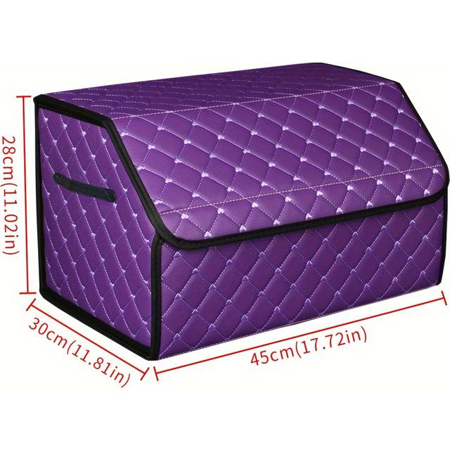 TEMU 1pc Purple Car Trunk Organizer Storage Box Collapsible Auto Cargo Storage Container Toys Food Storage Bag Car Stowing Tidying Automotive Accessories