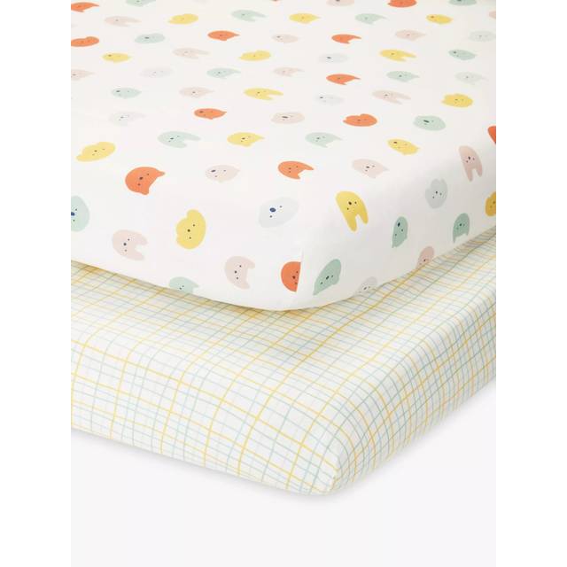 John Lewis Happy Faces Print Cotton Infant Fitted Sheet, Pack of 2, Multi