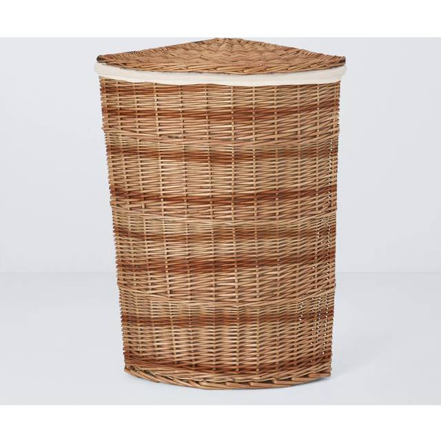 John Lewis Corner Wicker Laundry Basket, Natural/Dark Brown