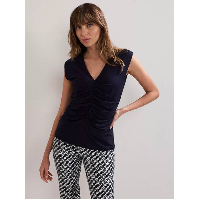 Phase Eight Taia Sleeveless V-Neck Ruched Top, Navy