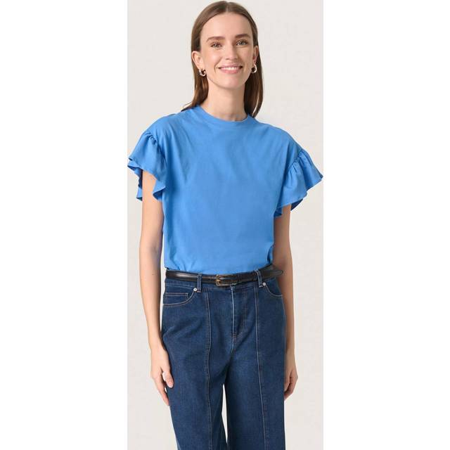 Soaked In Luxury Jina Frilly Sleeve T-Shirt, Blue Yonder