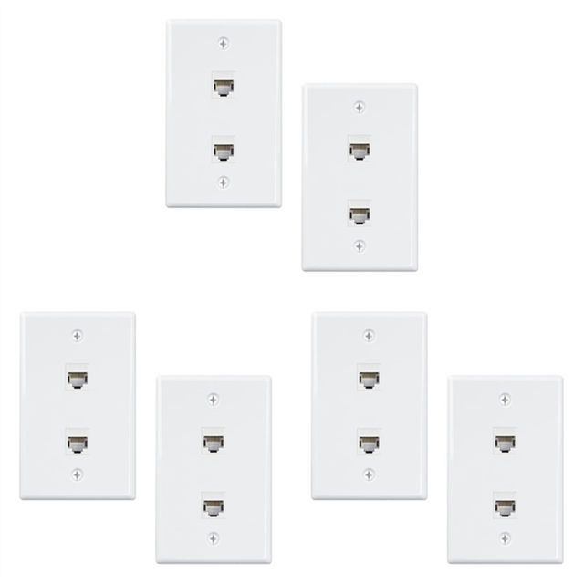 6 Pack 2 Port Ethernet Wall Plate, Cat6 Female to Jack RJ45 Inline Coupler Outlet, White