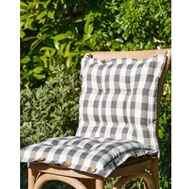 Set of 2 Grey Gingham Summer Outdoor Garden Chair Seat Pad Cushions - 40cm x 40cm