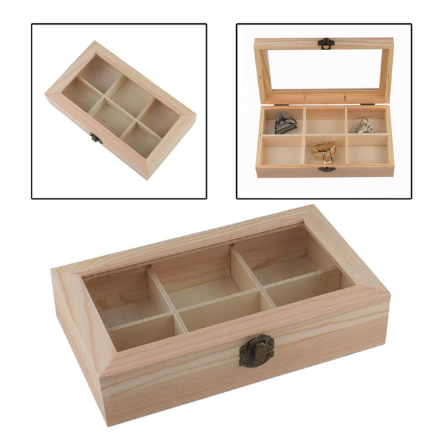 6compartment Display Cabinet Wooden Tea Coffee Rack Storage Box