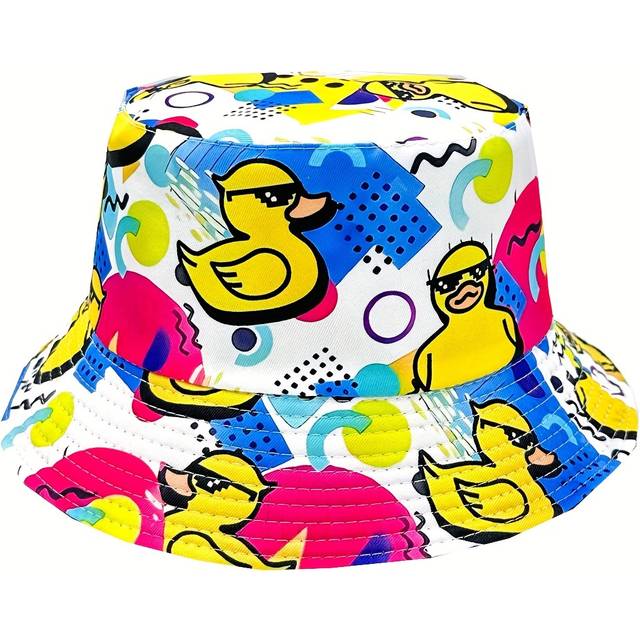 TEMU Graffiti Duck Print Bucket Hat Unisex Couple's Fashion Outdoor Hat With Adjustable Toggle - 100% Polyester Woven , Lightweight, Non-stretch, Hand Washable - Holiday Themed New Year Accessory
