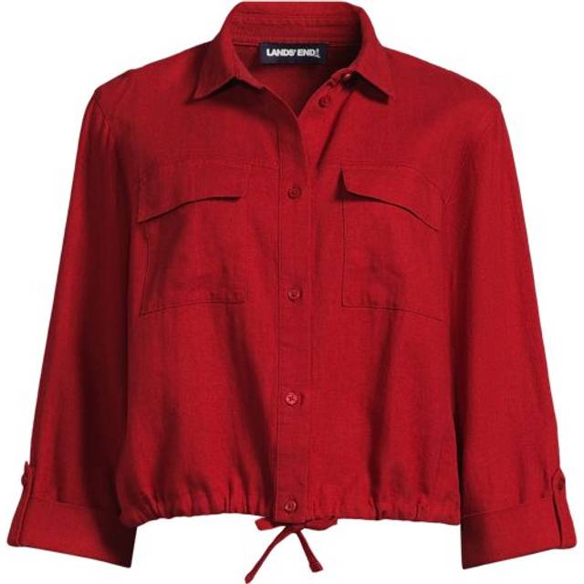 Cropped Linen Blend Tie Hem Shirt - Burnt Orange - 20