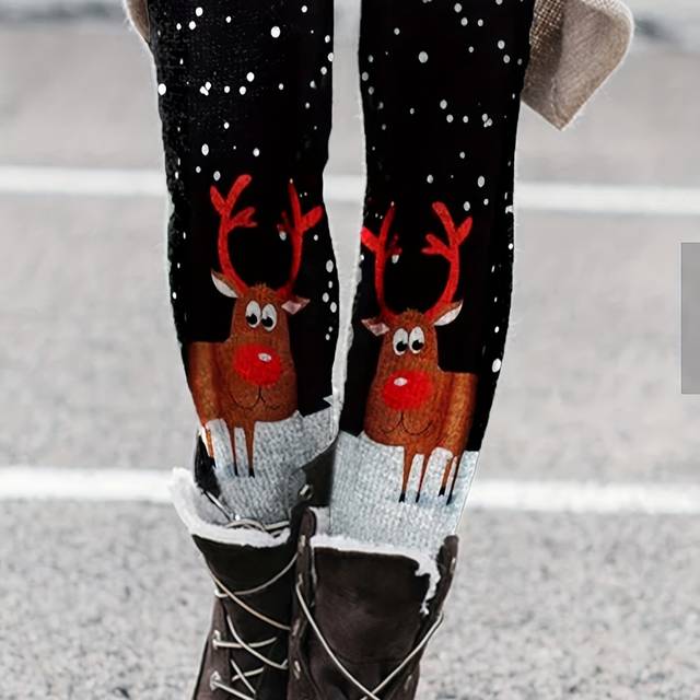 TEMU Plus Size Christmas Casual Leggings, Women's Plus High Stretch Skinny Leggings
