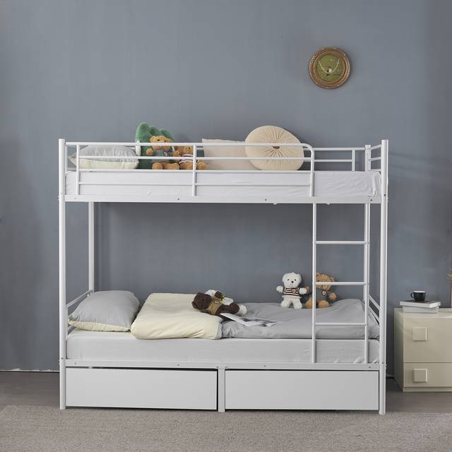 TEMU Metal Bunk Bed With 2 Drawers, Single Over Single Loft Bed Frame With Ladder And Safety , Home Bedroom Dorm Apartment Furniture Space-saving Bunk Bed