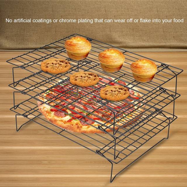 TEMU Cooling Baking Rack, 3pcs Stainless Steel Nonstick Pan Cooling Rack Stacking Cake Cooling Rack For Biscuit Pizza Bread Cake Baking, 34 X 24. 5 X 7cm