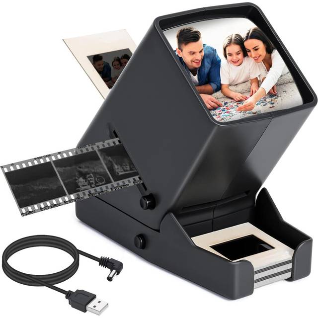 35mm Film and Slide Viewer for Old Slides, Negative/Positive Film Portable LED Lighted 3x Magnification Desktop Viewer with USB Power Cable or Battery