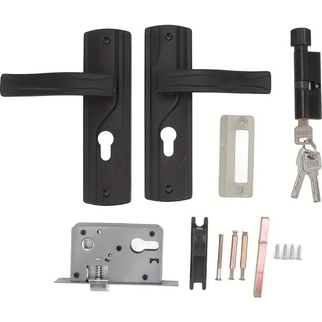 TEMU 1 Set Matte Black Metal Door Lever Handle With Key - Passage And Privacy Locking Options For Interior/exterior Entry Doors - Secure, Stylish, No Electricity Or Battery Needed