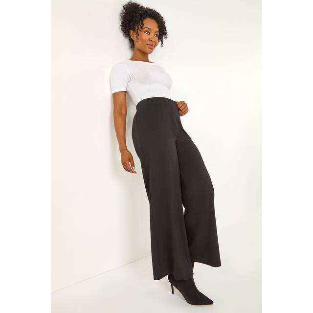 Roman Petite Wide Leg Ponte Stretch Trouser In Black - 14