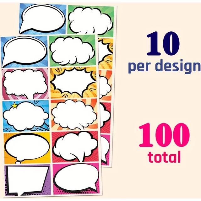 TEMU 100 Pack Superhero Comic Name Tag Stickers - 10 , 3" X 2", Bright Colors & Fun , Perfect, Crafts, And Personalizing Notebooks, Labels | Superhero Theme | Durable Adhesive