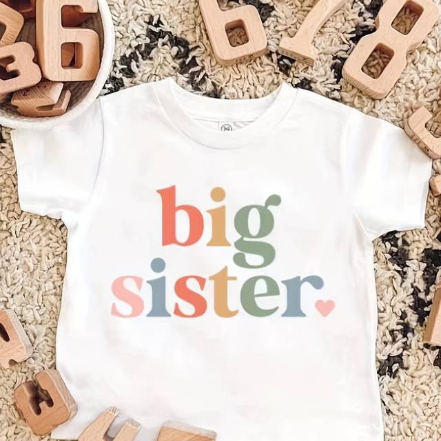 TEMU Toddler Girls Letter "big Sister" Graphic T-shirt Casual Round Neck Tees Top Kids Summer Clothes