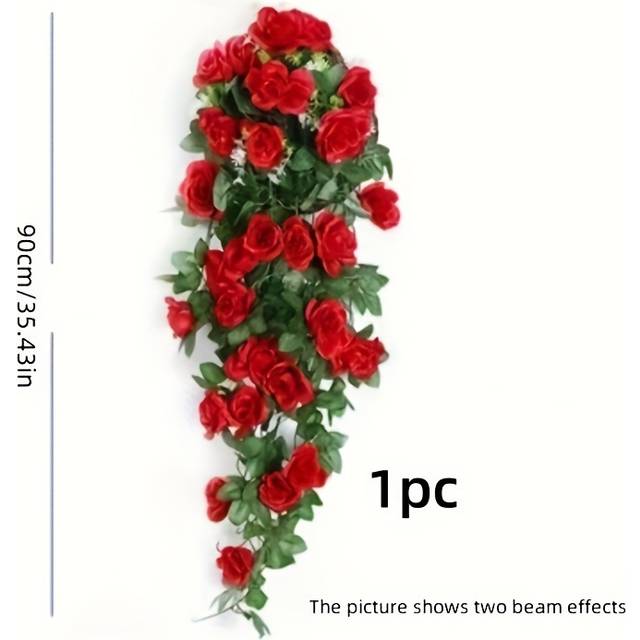 TEMU Red Artificial Rose Vine With Eucalyptus Leaves - Wedding Decor, No Battery Needed, Weddings And Engagements Occasion