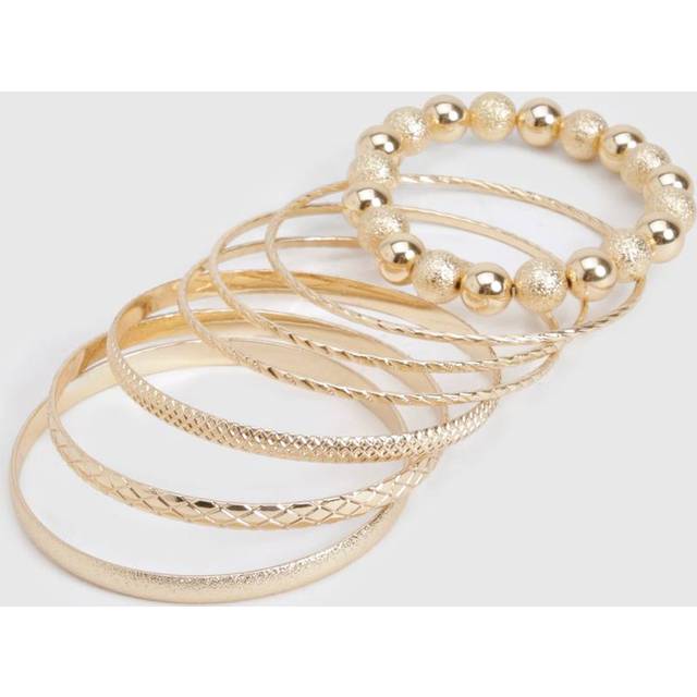 Womens Bangle & Beaded Bracelets 7 Pack - Gold - One Size