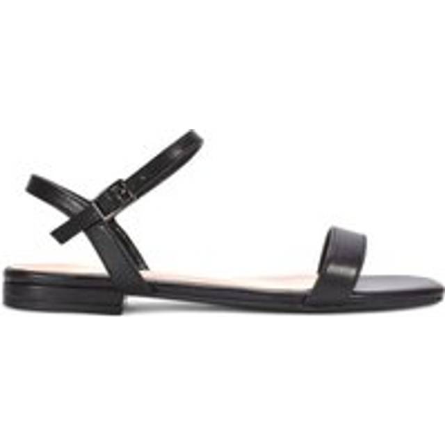 'Hallie' Open Toe Flat Strappy Sandals With Ankle Strap - Black - 6