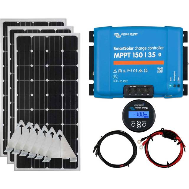 Victron 450w Solar Panel Kit MPPT Charging Controller Battery Monitor Flip Mount with Narrowboat Mounting Brackets and Cables