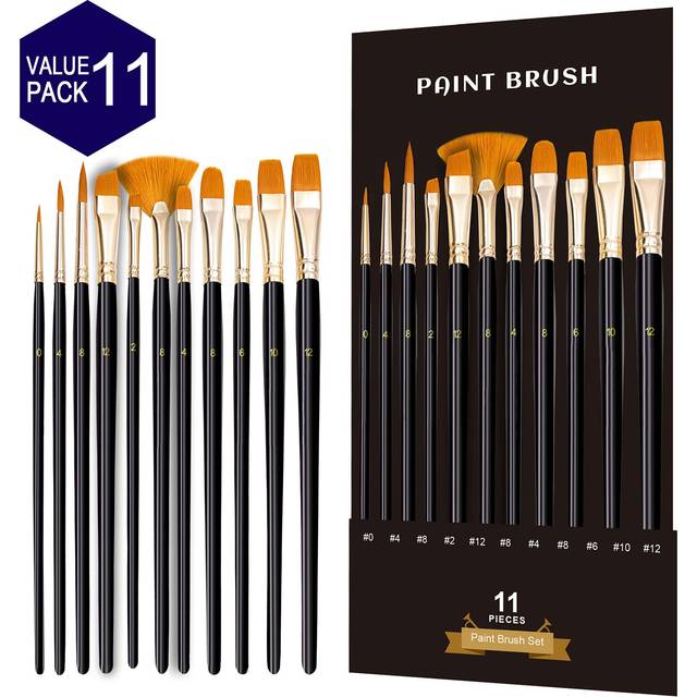 TEMU 11-piece Miniature Paint Brush Set - Versatile Brushes For Oil, Acrylic, Watercolor, Model Painting, Drawing, And - Ideal For Artists And Beginners