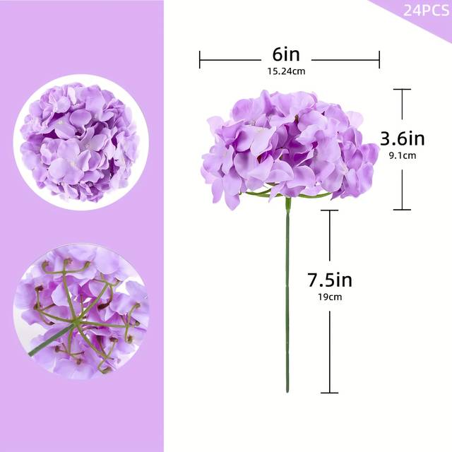TEMU 24pcs Light Purple Artificial Hydrangea Flowers, Realistic Touch Fake With Stems, Centerpiece Decor For Weddings, Home Table, And Vase Arrangements