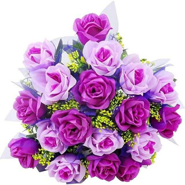 TEMU 1pc Lifelike Artificial Rose Bouquet - Realistic Plastic Roses With Purple And Pink , Cemetery & Funeral Decorations, Memorial Day & Valentine's Day, No Power Needed, Cemetery Decorations
