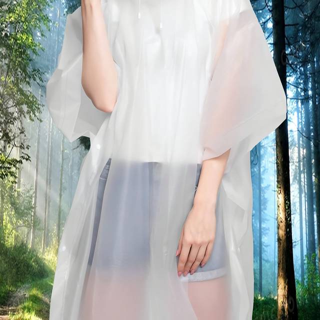 TEMU 1pc White Eva High Quality Raincoat For - Lightweight Hooded Semi-transparent Outdoor Hiking Coat With Beaded Details, Multi-functional Camping Backpack Rain Poncho, Camping Gear
