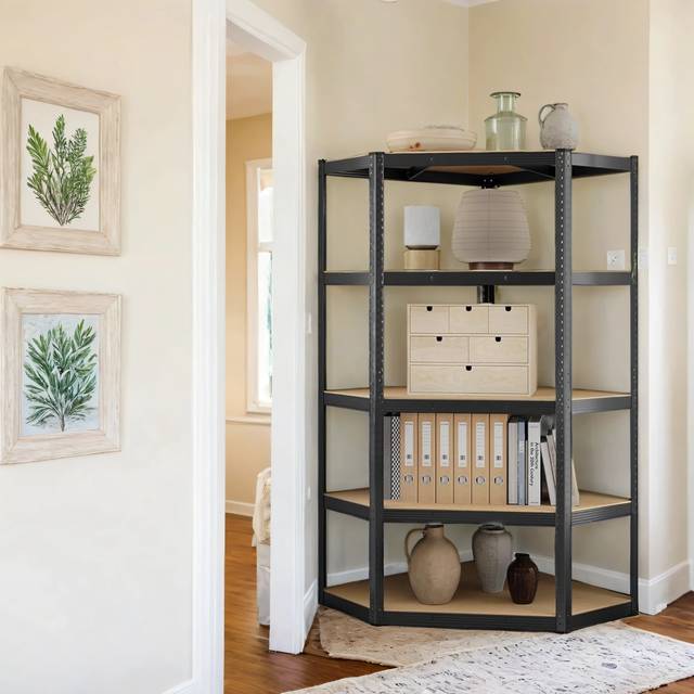 TEMU Corner Shelf 5-tier, Garage Shelving, Heavy Duty Metal Shelving Unit, Garage, Storage Room, Warehouse, 875 Kg, Galvanised , Adjustable Shelves, , Anti-tip Kit Included