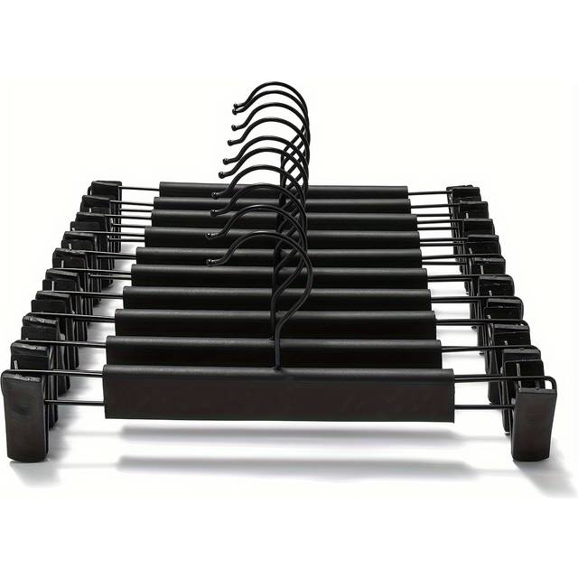 TEMU 10 Pcs Adjustable Anti-rust Clothes Hangers For Pants, Skirts, And Tops - Black Plastic Material