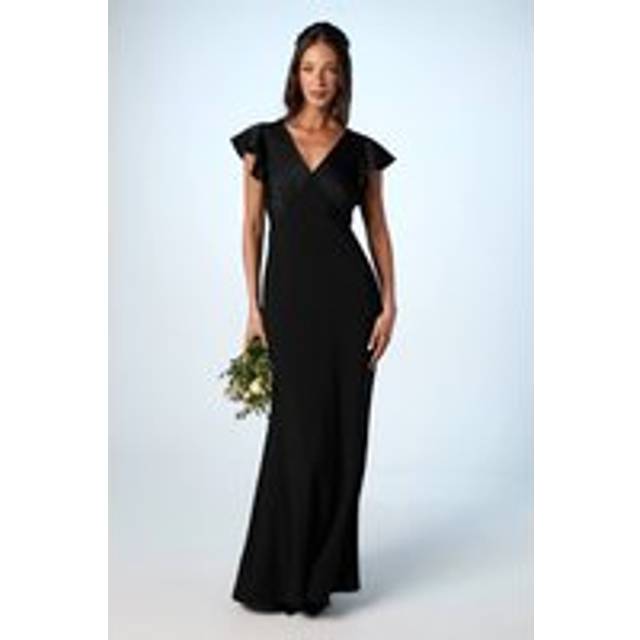 Coast Honoured V Neck Angel Short Sleeve Satin Maxi Bridesmaid Dress - Black - 8