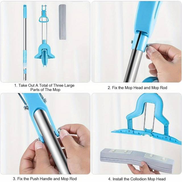 TEMU Easy-wring Sponge Mop With Telescopic Handle - Hardwood, Laminate & Bathroom Floors, , Pva, Bedroom Kitchen