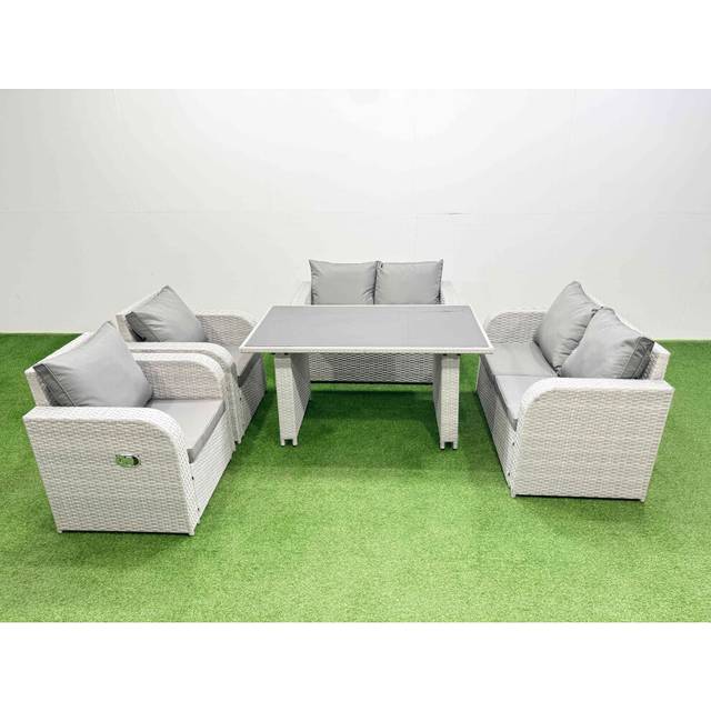 Fimous Outdoor PE Rattan Sofa Reclining Chair Set Patio Garden Furniture Sets with Cushions Light Grey 5 Pieces