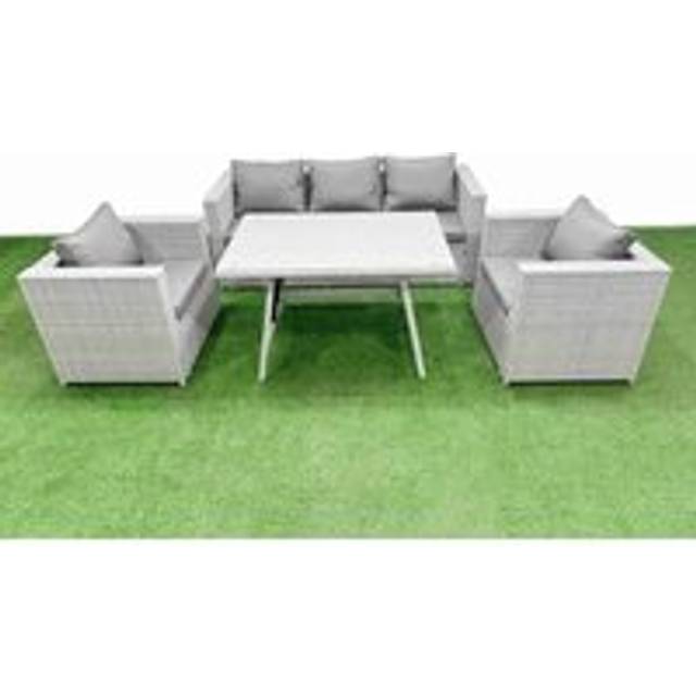 Fimous - Outdoor pe Rattan Sofa Armchair Set Patio Garden Furniture Sets with Cushions Light Grey 5 Pieces