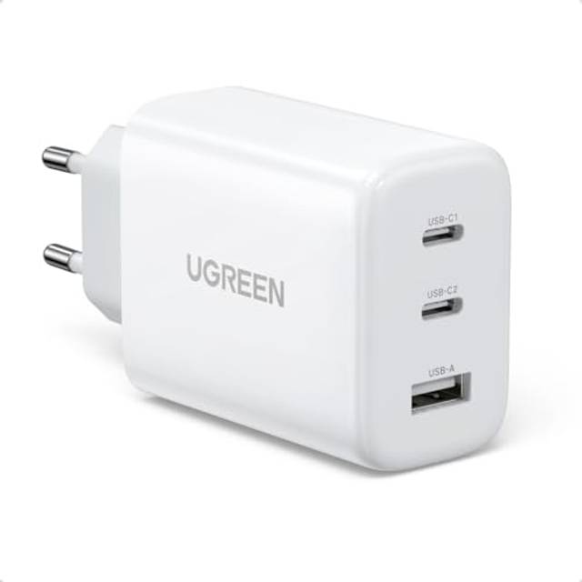 Ugreen snabbladdare 2x USB-C / USB-A, 65W, PD3.0, QC3.0/4.0 - Vit