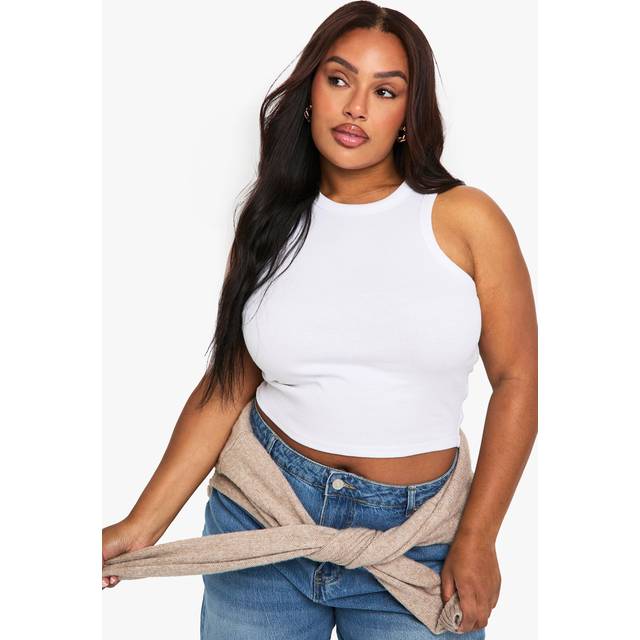 Womens Plus Rib Racer Vest Top - White - 18