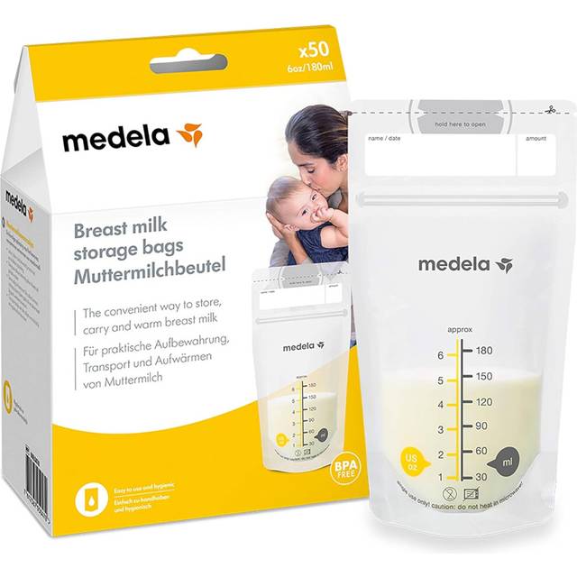 Medela Set of 180 ml Breast Milk Storage Bags - Pack of 50 BPA-free breast milk collection pouches with double zip quick freeze and thaw