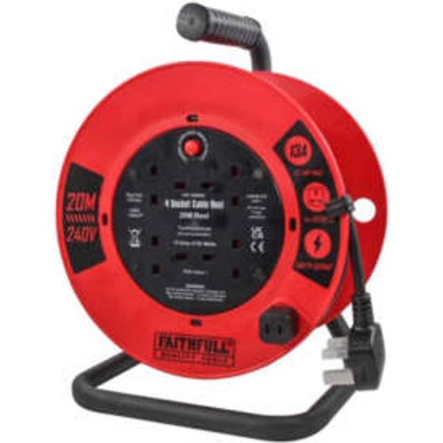Faithfull - XP03-E1 Open Cable Reel 240V 20m 13A 4 Socket 1.25mm Cable FPPCR20240