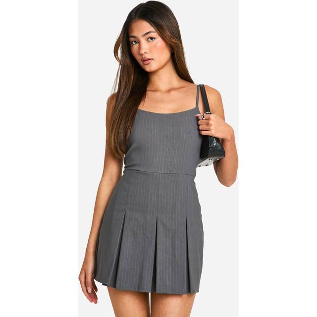Womens Pinstripe Tennis Skort Playsuit - Grey - 10