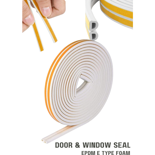 Epdm foam white adhesive e type strip tape door window seal draught excluder 5m