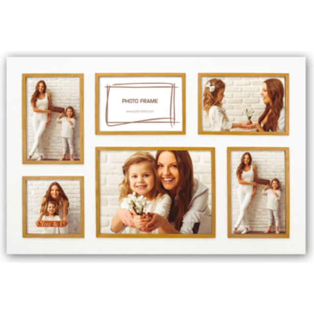 White wood multi aperture photo frame for 6x4, 4x4 and 8x6 photos