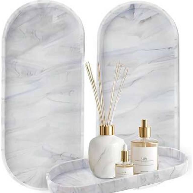 SHEIN Bathroom Vanity Trays - 2 Packs (9.8 Inch) Silicone Bathroom Counter Trays, Perfume Key Jewelry Ring Tray, Decorative Soap Dispenser Countertop Tray F