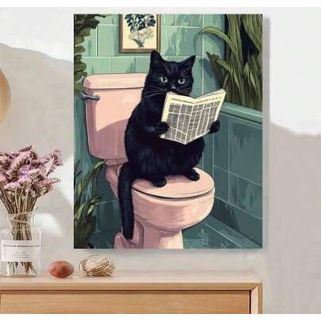 SHEIN 1 Set Cat On Toilet Customized DIY Painting By Numbers Kit, Carefully Crafted Oil Painting To Express Your Personalized, Choose One To Decorate Your S