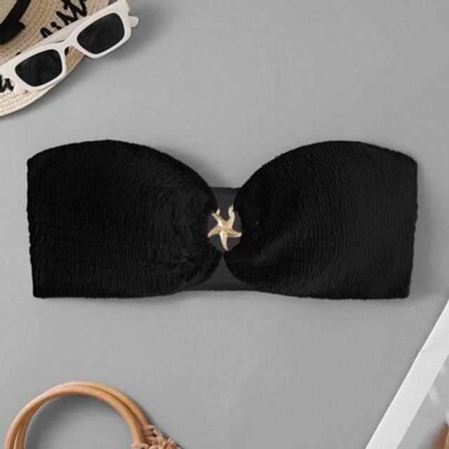 SHEIN Plus Size Metal Decor Bandeau Bikini Top Summer