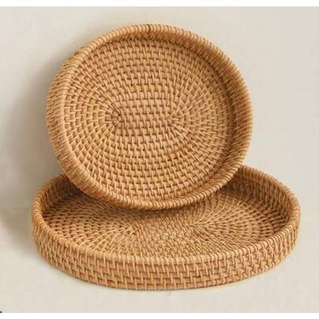SHEIN 1pc Handmade Woven Wicker Tray, Japanese Style Ellipse Portable Snacks Fruit Basket For Storage, Organization, Home Decor, Plant Candle Holder Tray, F