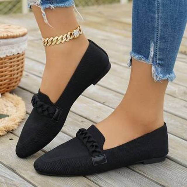 SHEIN Women&#39;s Solid Color Bohemian Braided Round Toe Slip-On Flat Shoes, Soft & Comfortable For Holiday Party, Indoor And Outdoor, All Season