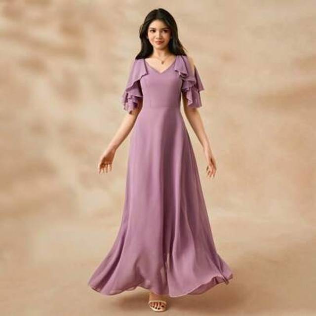 SHEIN Elegant Purple Chiffon Flower Girl/Wedding Party Dress, Flared Silhouette, Suitable For Teen & Preteen, All Seasons