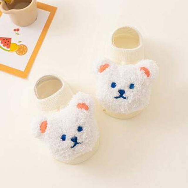 SHEIN 1 Pair Baby/Infant Cute Bear Print Non-Slip Rubber Dot Liner Socks, Comfortable Warm Breathable, Multiple Colors Available, Adorable For Home, Daily W