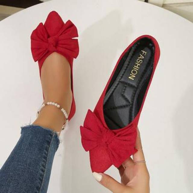 SHEIN 2025 New Women&#39;s Flat Casual Shoes, Pointed Toe With Rubber Sole, Bowknot Decor, Black, Versatile For Work