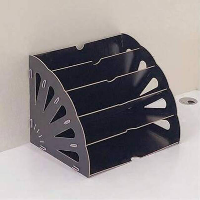SHEIN Black Wooden File Trays For Office Desk | Document Organizer With Storage Holder, Letter Tray & Magazine Rack Divider
