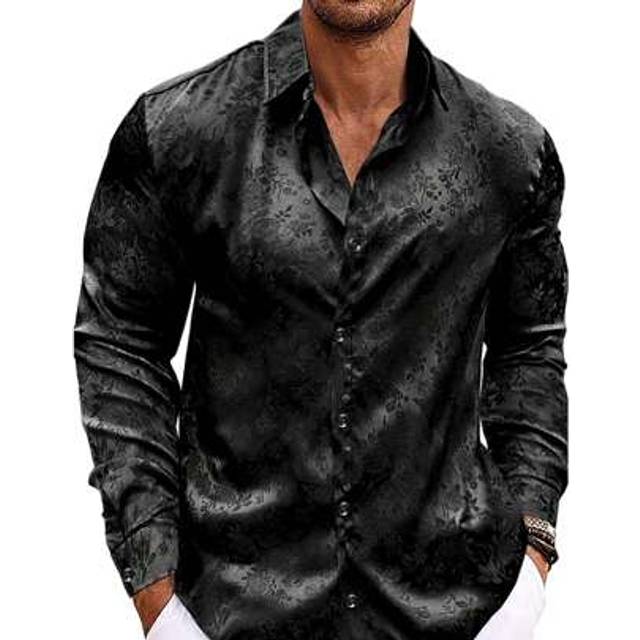 SHEIN Men&#39;s Long Sleeve Dress Shirts Silk Floral Button Up Shirts Wedding Party Prom Jacquard Button Down Shirt