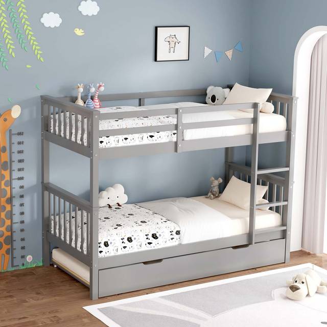 Oliver grey wooden bunk bed with trundle single